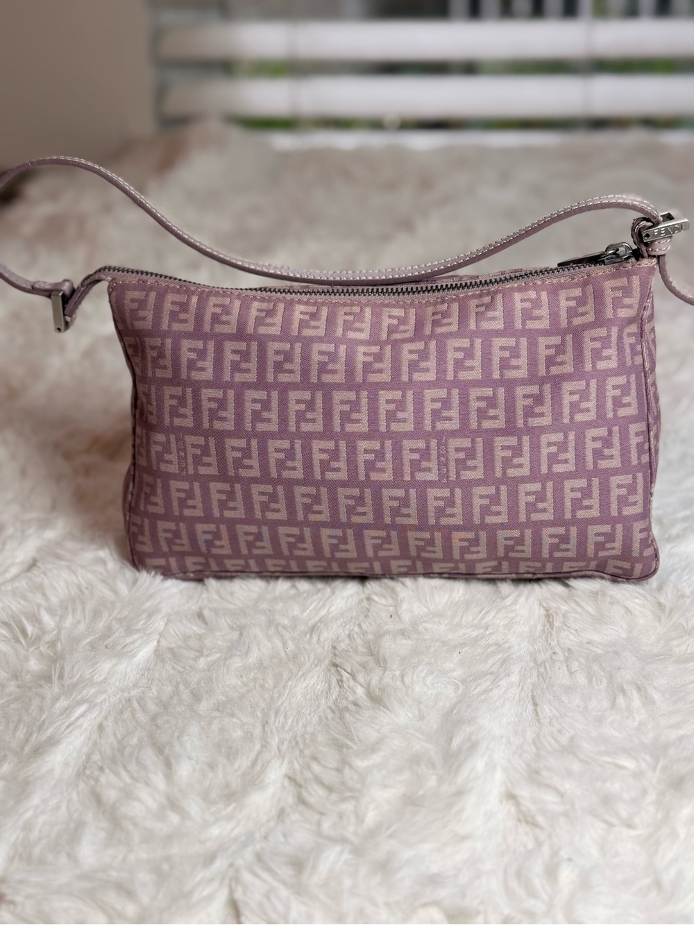 Vintage Fendi Pink Zucchino FF Mini Baguette/Pochette Shoulder Bag Y2K